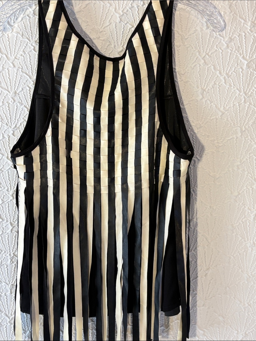 Black and White Striped Fringe Tank Top First picture is the back. Day to Night